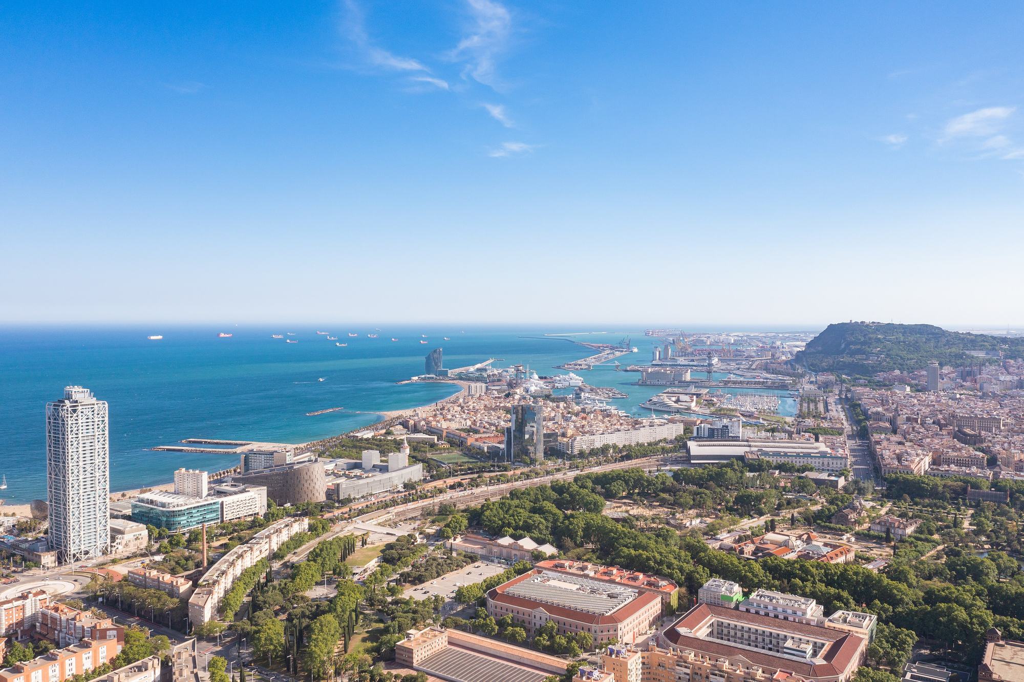 Aerial view of the port of Barcelona and the Zona Franca